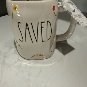 Rae Dunn Cream 'Saved' Mug with Floral Details